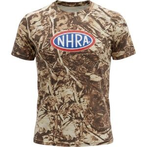 NWT NHRA Official Licensed Mens Camo Leaf Print Graphic T-Shirt Brown Medium